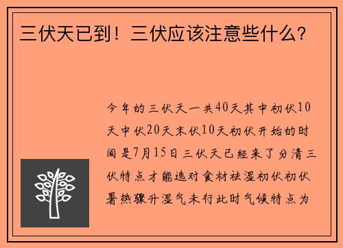 三伏天已到！三伏应该注意些什么？