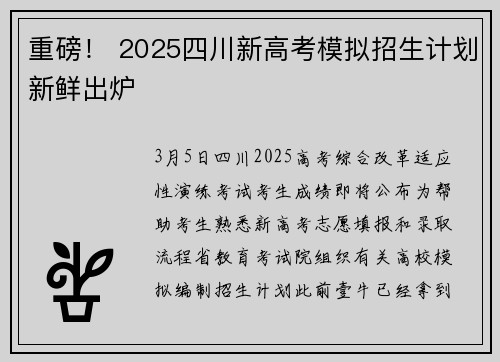 重磅！ 2025四川新高考模拟招生计划新鲜出炉
