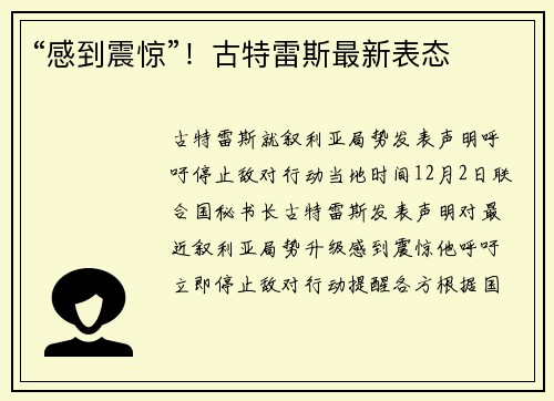“感到震惊”！古特雷斯最新表态