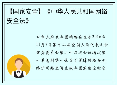 【国家安全】《中华人民共和国网络安全法》