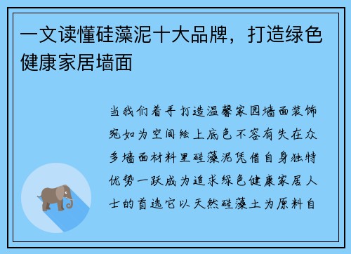 一文读懂硅藻泥十大品牌，打造绿色健康家居墙面
