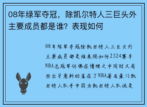 08年绿军夺冠，除凯尔特人三巨头外主要成员都是谁？表现如何